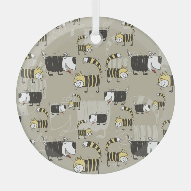Cats & Dogs: Funny Seamless Texture Glass Tree Decoration (Front)