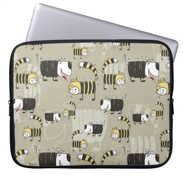 Cats & Dogs: Funny Seamless Texture Laptop Sleeve (Front)