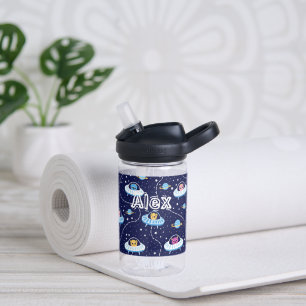 Cats & Dogs in Space UFO Custom Name Water Bottle