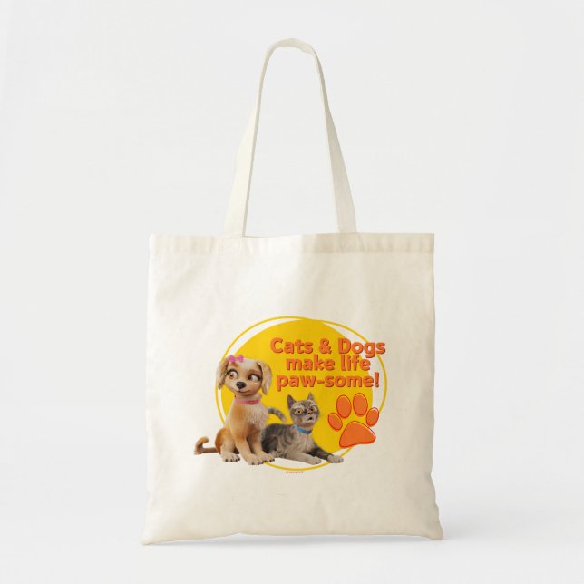 Cats & Dogs Make Life Paw-some! Tote Bag (Front)