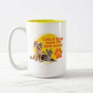 Cats & Dogs Make Life Paw-some! Two-Tone Coffee Mug