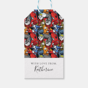 Cats & Dogs Scooter Pattern   Add Your Name Gift Tags