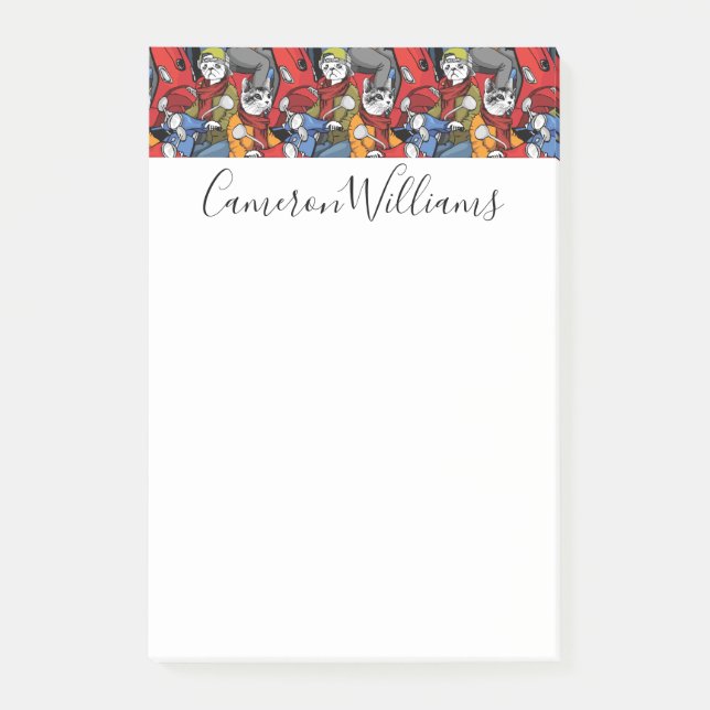 Cats & Dogs Scooter Pattern | Add Your Name Post-it Notes (Front)