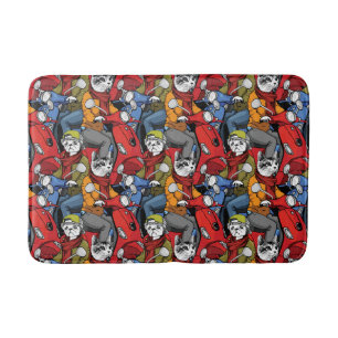 Cats & Dogs Scooter Pattern Bath Mat