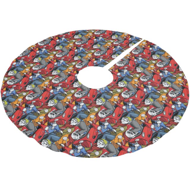 Cats & Dogs Scooter Pattern Brushed Polyester Tree Skirt (Angled)