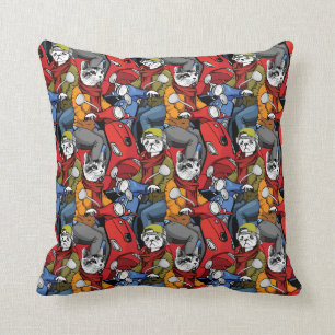 Cats & Dogs Scooter Pattern Cushion