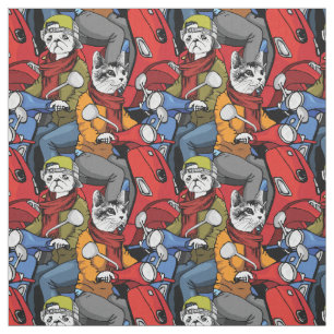 Cats & Dogs Scooter Pattern Fabric