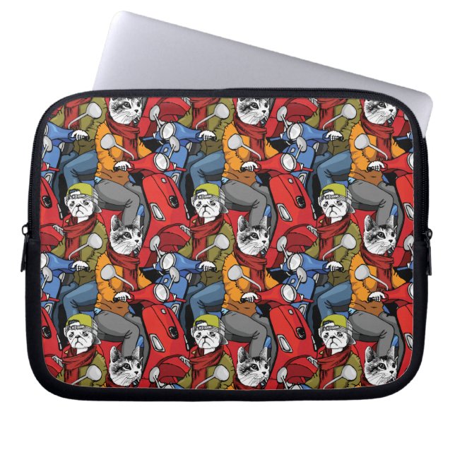 Cats & Dogs Scooter Pattern Laptop Sleeve (Front)