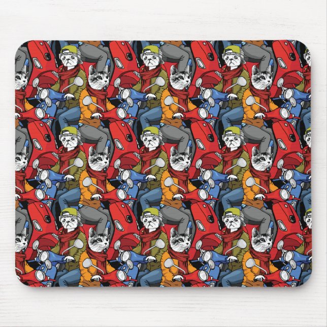 Cats & Dogs Scooter Pattern Mouse Mat (Front)