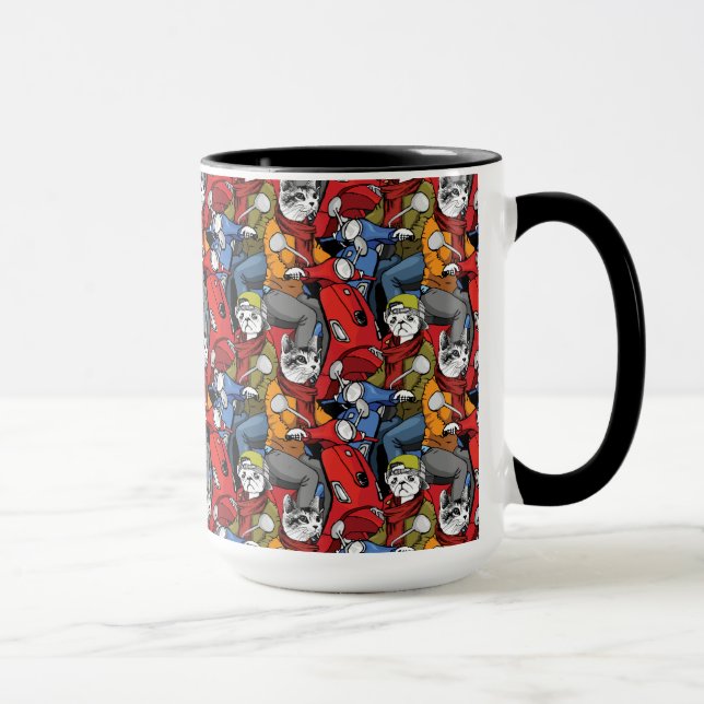 Cats & Dogs Scooter Pattern Mug (Right)