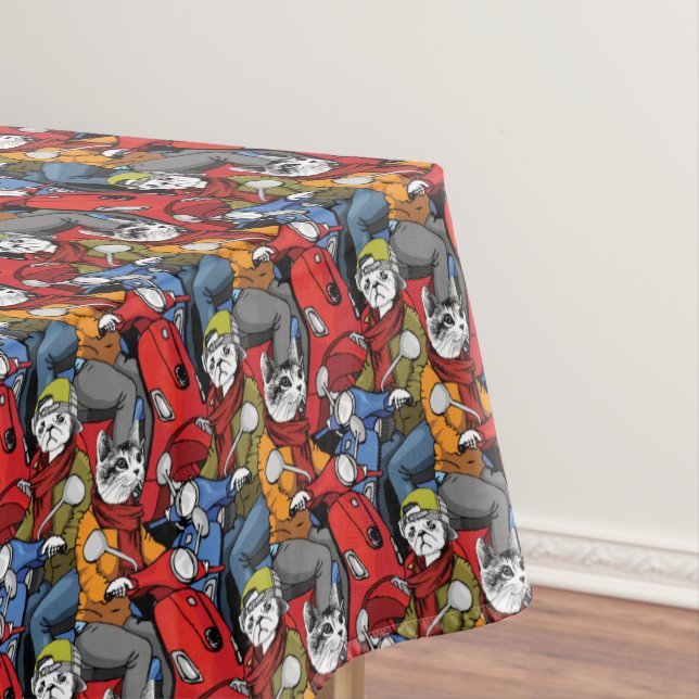 Cats & Dogs Scooter Pattern Tablecloth (In Situ)
