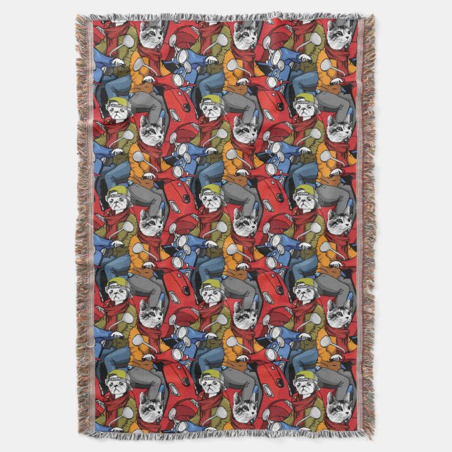 Cats & Dogs Scooter Pattern Throw Blanket (Front Vertical)