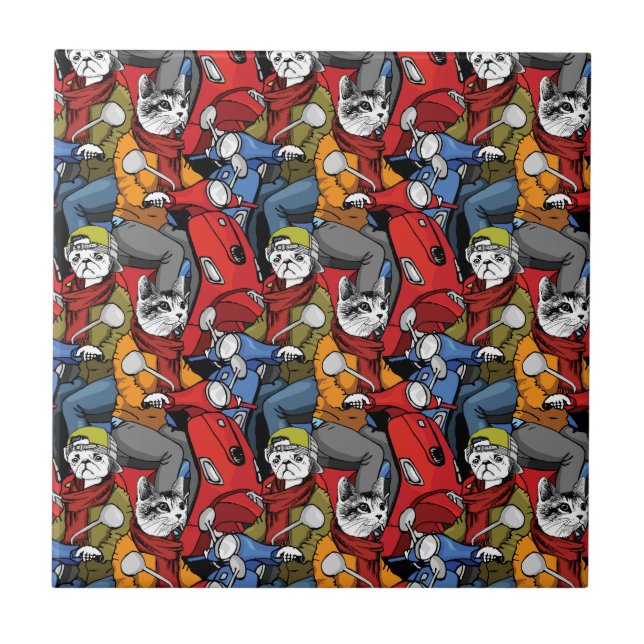 Cats & Dogs Scooter Pattern Tile (Front)
