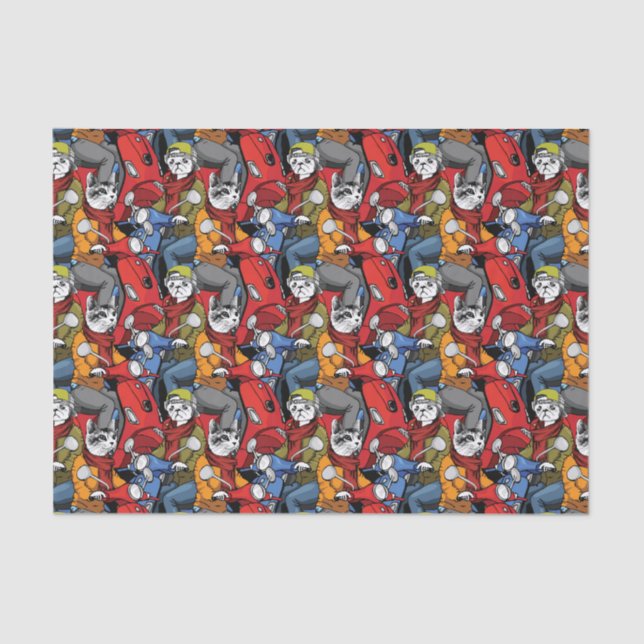Cats & Dogs Scooter Pattern Tissue Paper (Front)