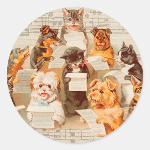 Cats & Dogs Singing, Vintage Arthur Thiele Classic Round Sticker