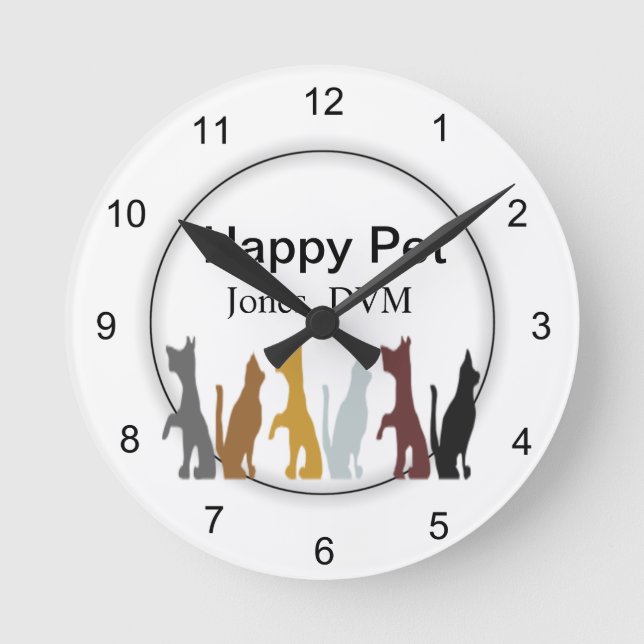 Cats & Dogs Veterinarian Pet Service Round Clock (Front)