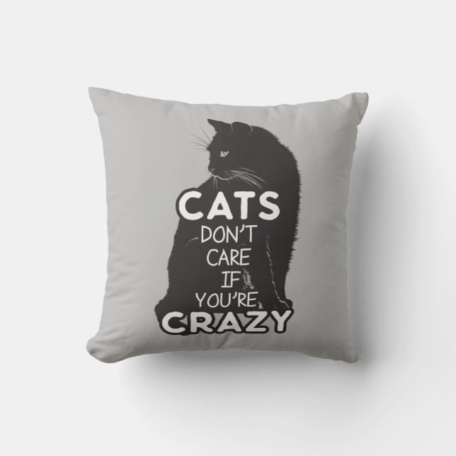 Cats Don't Care if You're Crazy Cushion (Front)