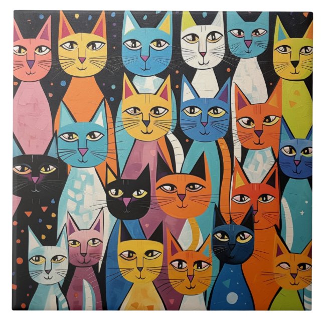 Cats doodle art tile (Front)