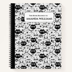 Cats Doodle black and White Notebook for Kids