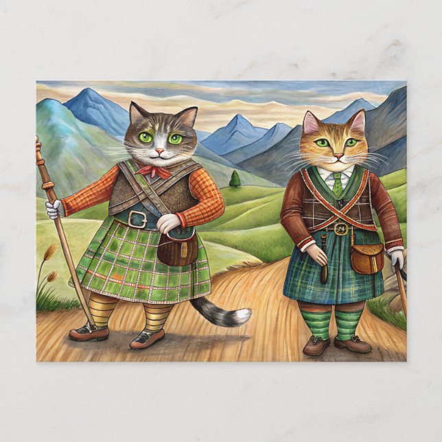 Cats dressed up in Scotland  Holiday Postcard (Front)