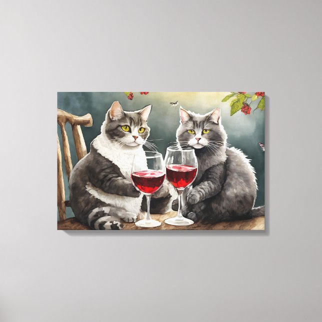 Cats Drinking Wine Stretched Canvas Print! Print (Front)