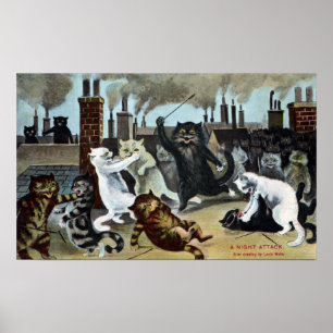Cats Duke It Out on a Rooftop Poster