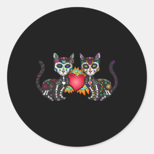 Cats Duo Cute Cats Mexican Sugar Skull Classic Round Sticker