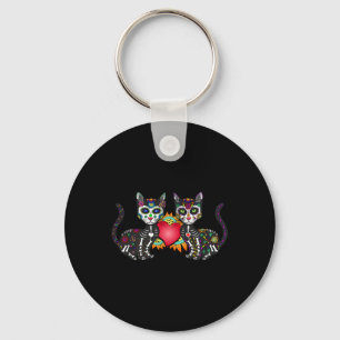 Cats Duo Cute Cats Mexican Sugar Skull Key Ring