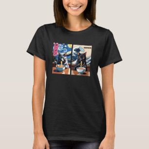 Cats Eat Ramen u2013 Art Starry Night, Kanagawa Wa T-Shirt