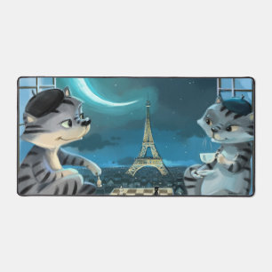 Cats Eiffel Tower - Night Desk Mat