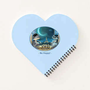 Cats Eiffel Tower - Night Happy Heart Notebook