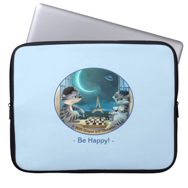 Cats Eiffel Tower - Night Happy Laptop Sleeve (Front)