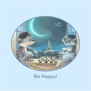 Cats Eiffel Tower - Night Happy Vinyl Sticker