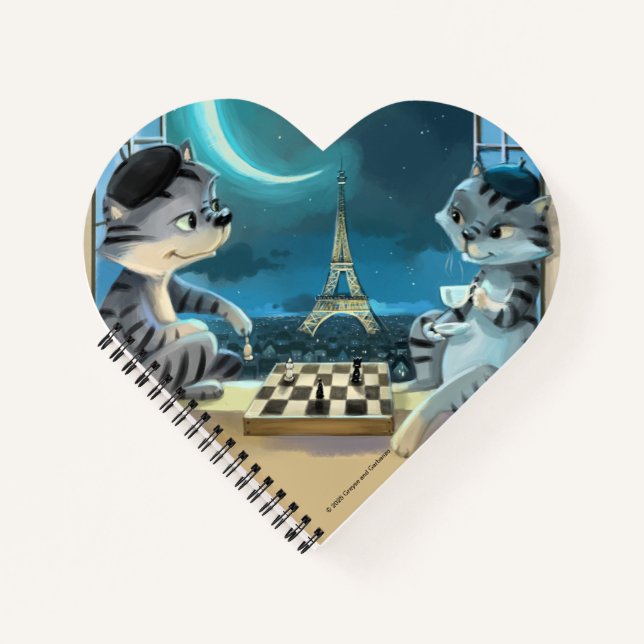 Cats Eiffel Tower - Night Heart Shaped Notebook  (Front)