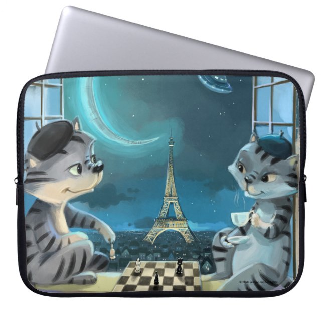 Cats Eiffel Tower - Night Laptop Sleeve (Front)