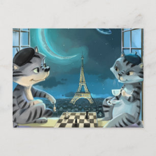 Cats Eiffel Tower - Night Postcard