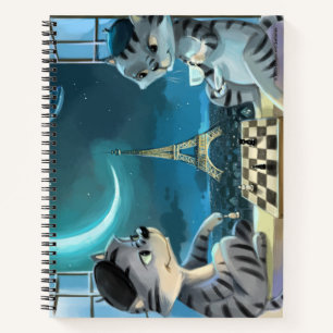 Cats Eiffel Tower - Night Spiral Notebook