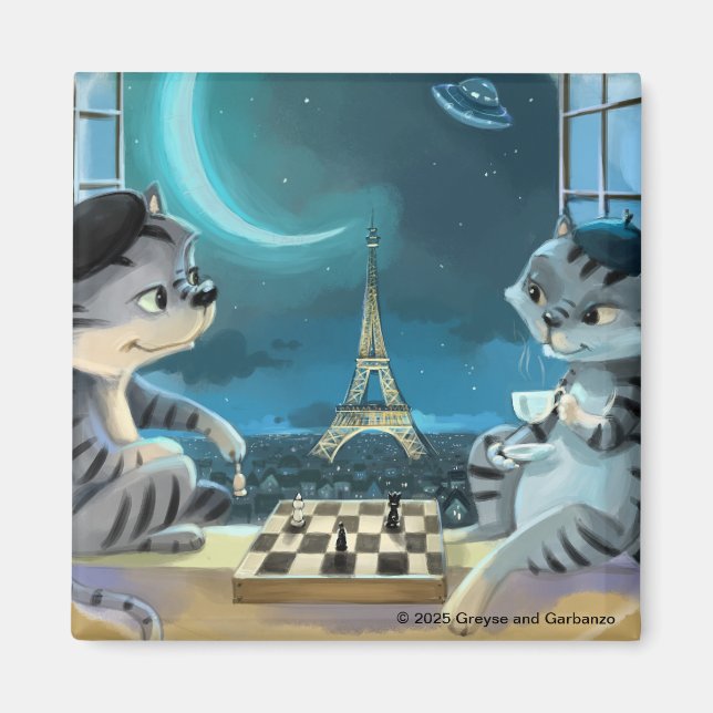 Cats Eiffel Tower - Night Square Magnet 2" (Front)