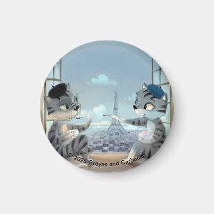 Cats & Eiffel Tower - Paris Circle Magnet (Var)