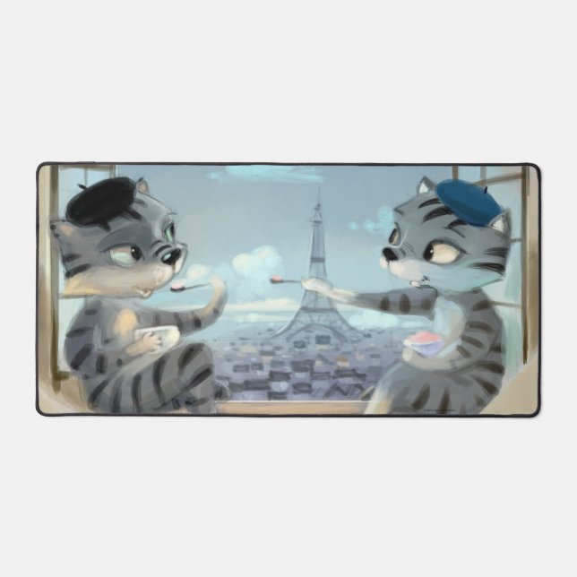 Cats & Eiffel Tower - Paris Desk Mat (Front)