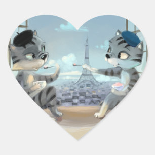 Cats & Eiffel Tower - Paris Heart Stickers