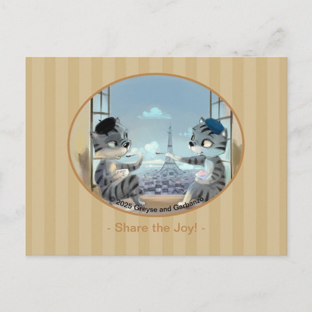 Cats & Eiffel Tower – Paris Joy Postcard (Var) (Front)
