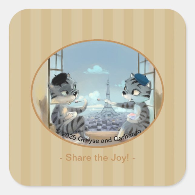 Cats & Eiffel Tower - Paris Joy Square Stickers  (Front)