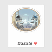 Cats & Eiffel Tower – Paris Oval Vinyl Sticker (V)
