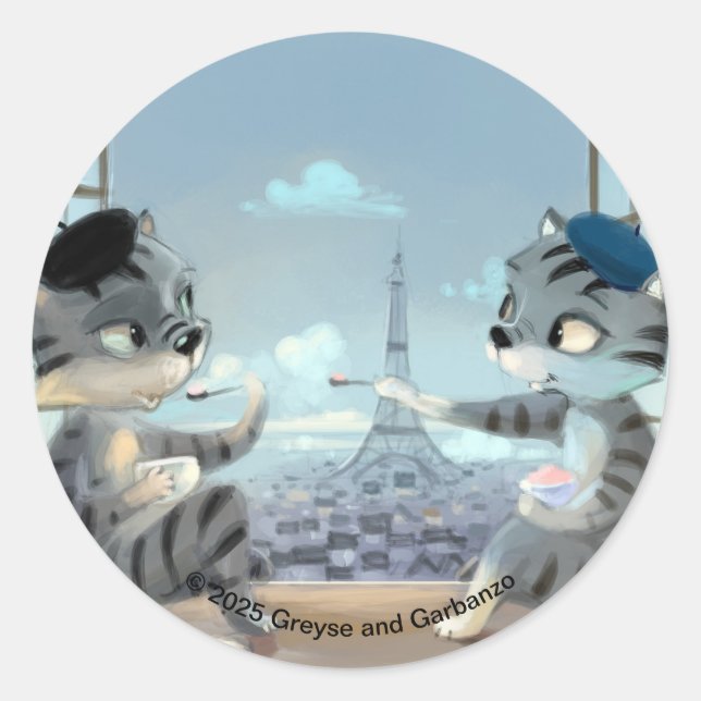 Cats & Eiffel Tower - Paris Round Stickers (Front)