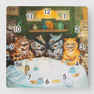 Cats Enjoying Cigars & Brandy, Louis Wain Square Wall Clock