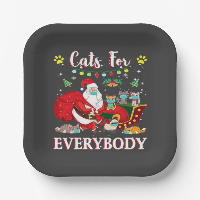 Cats Everybody Christmas Paper Plate (Front)