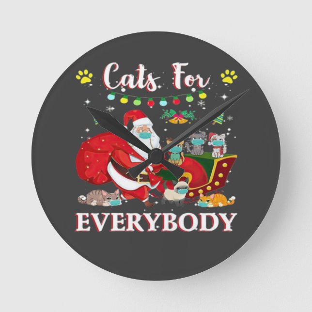 Cats Everybody Christmas Round Clock (Front)