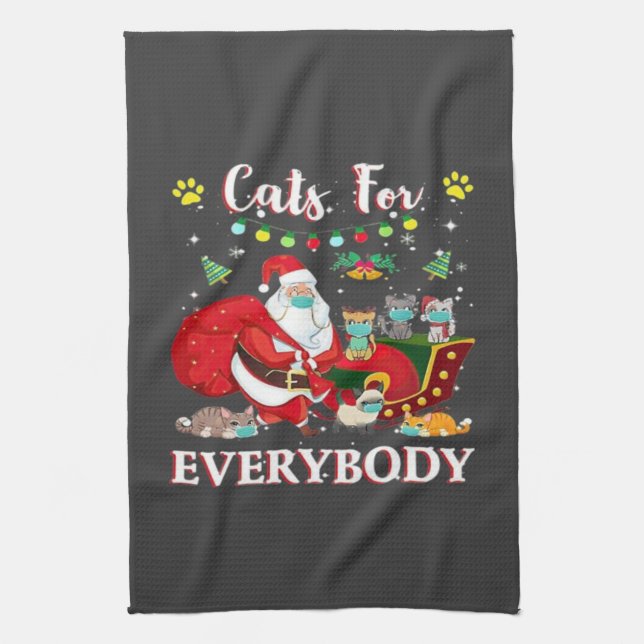 Cats Everybody Christmas Tea Towel (Vertical)
