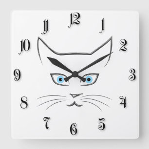 Cat's face square wall clock